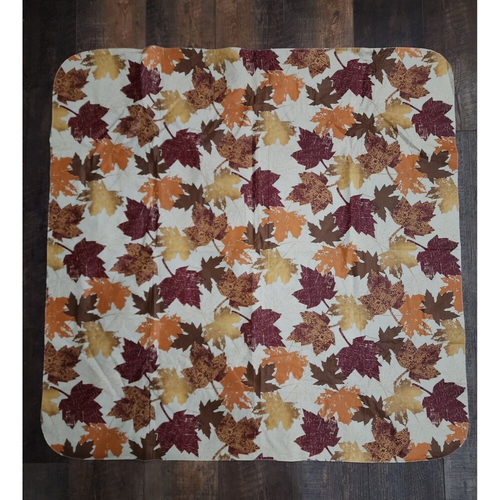 Colorful Autumn Leaves Vinyl Flannel Back Thanksgiving Tablecloth Square 52"